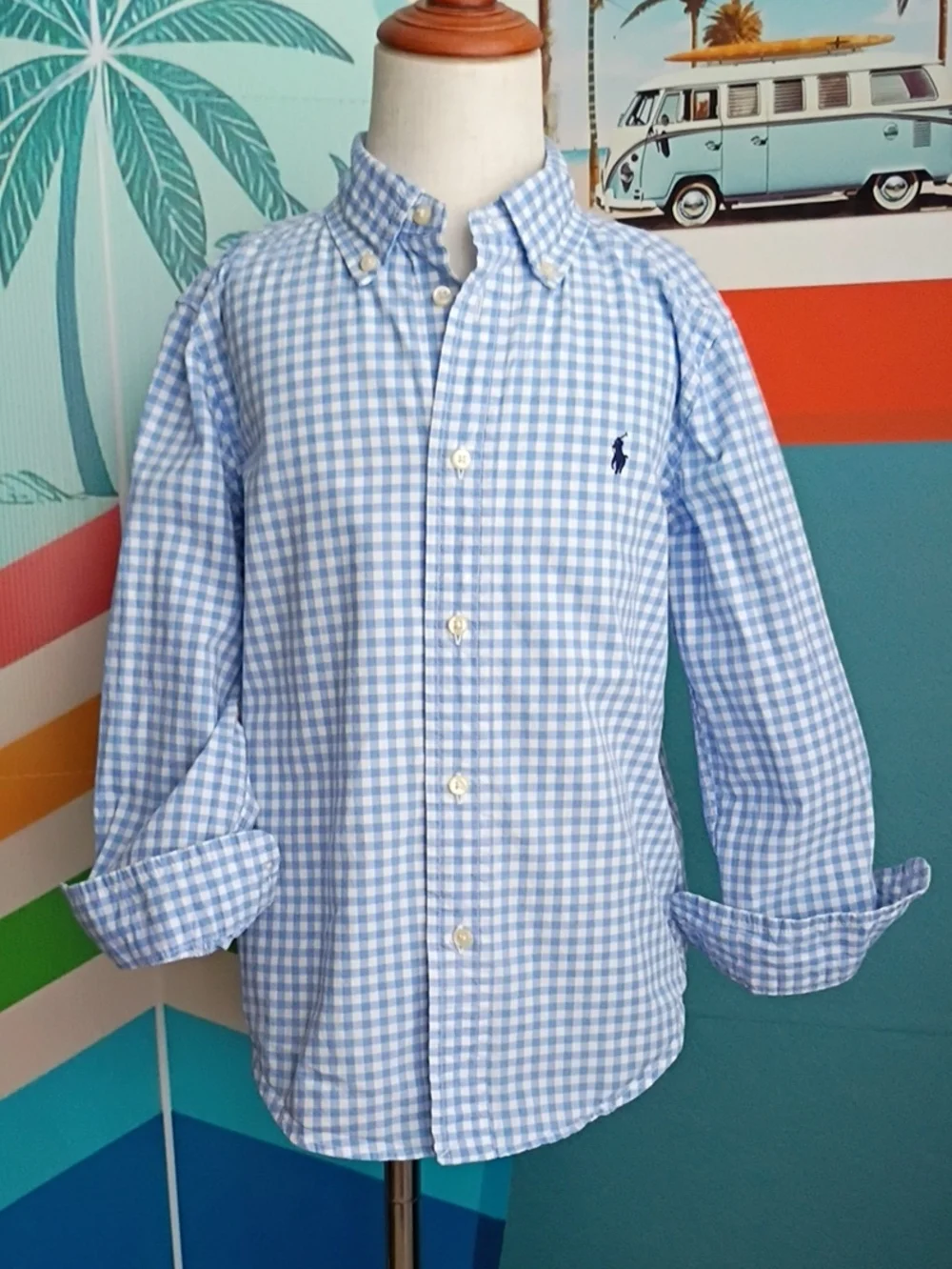 Ralph Lauren Light Blue & White Gingham Button-Down Shirt